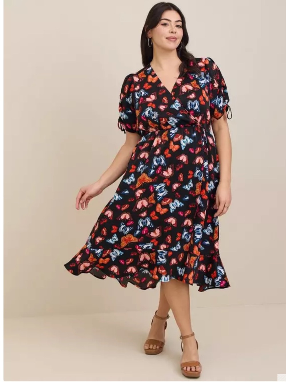 Torrid Butterfly Midi Brushed Charmeuse Wrap Dress EUC